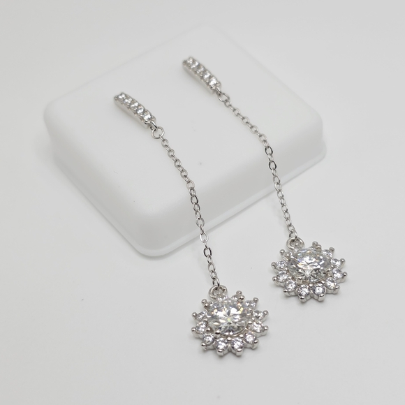 2ct Elegant Silver Moissanite Dangle Earrings - Picture 4 of 11